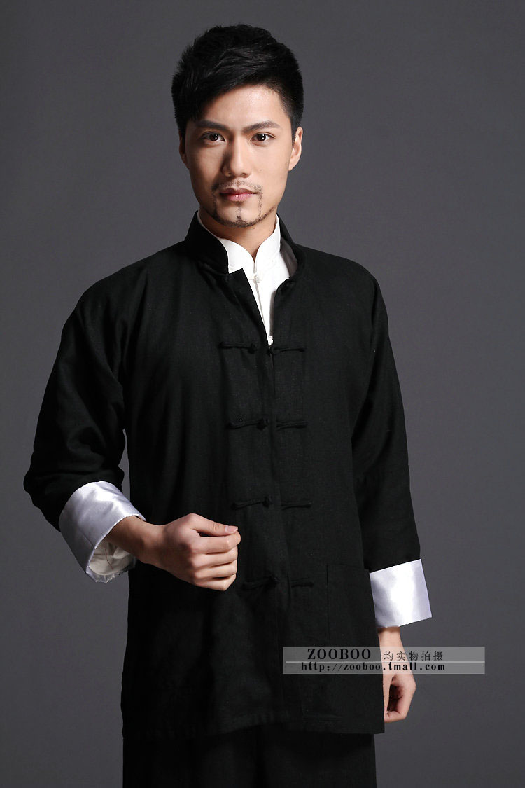 Li Xiaolong Tang phù hợp với trang phục mùa xuân cổ điển cotton và vải lanh dài tay quốc phục Kung Fu cardigan 2 màu thành bộ đồ truyền thống