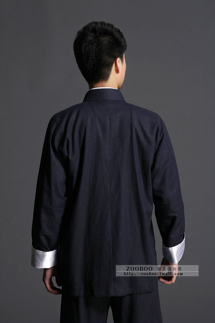 Li Xiaolong Tang phù hợp với trang phục mùa xuân cổ điển cotton và vải lanh dài tay quốc phục Kung Fu cardigan 2 màu thành bộ đồ truyền thống