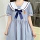 ຊຸດນັກຮຽນມັດທະຍົມຕອນປາຍ Navy collar dress summer, high school students cute dress mid-length, college style dress sweet dress for old and girls