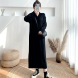 Свитер, демисезонная длинная юбка, ретро трикотажное трикотажное платье, увеличенная толщина, большой размер, французский ретро стиль, V-образный вырез