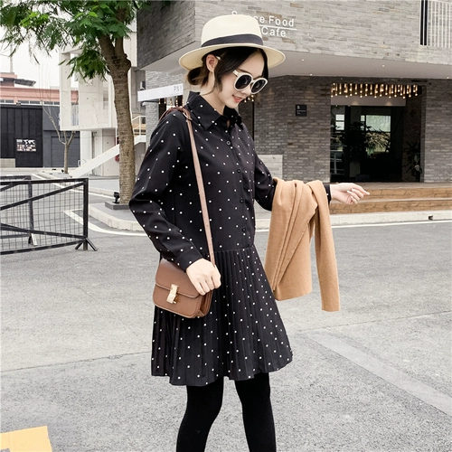 Осенний шифоновый лонгслив, платье, длинная базовая рубашка, в корейском стиле, средней длины