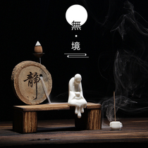 Borderless zen weathered wood backflow incense burner Ceramic thread incense insert sandalwood stove Root carving tea ceremony agarwood incense burner ornaments