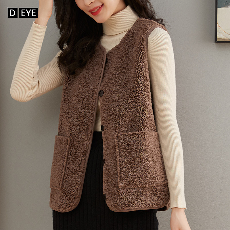 Fur one-piece waistcoat women's autumn and winter new imitation lamb fluff vest warm short horse clip jacket