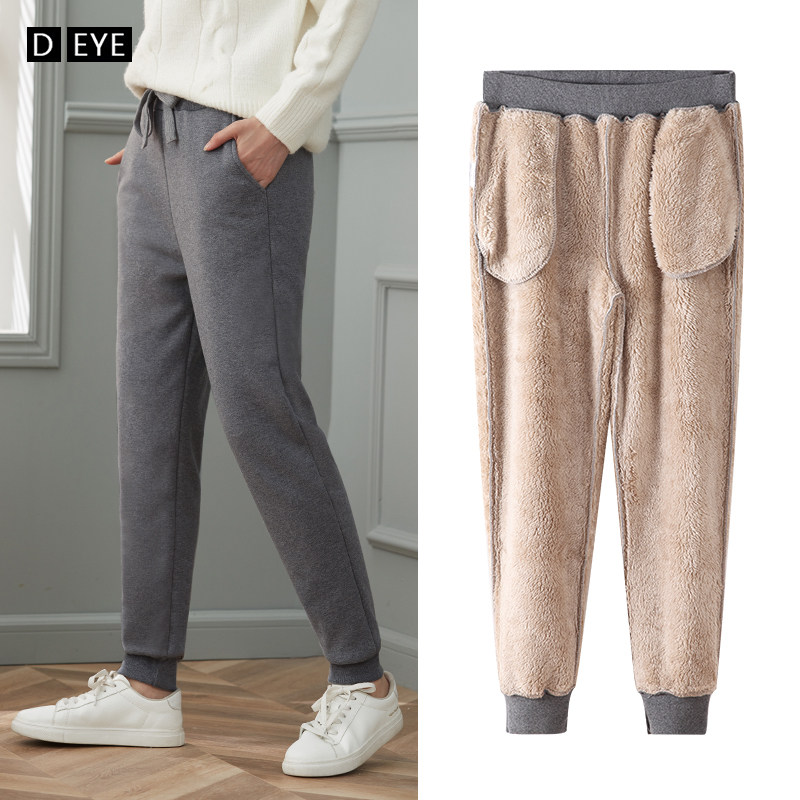 Fleece sports pants women's autumn and winter casual loose imitation lamb velvet warm pants thickened outerwear pure cotton gray cotton pants