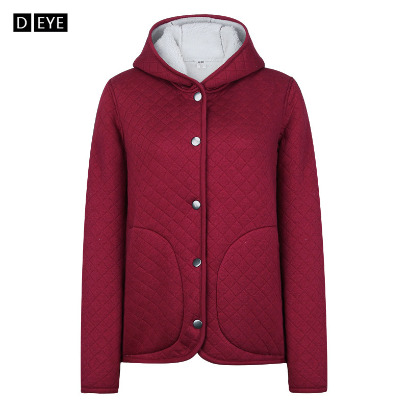 Cotton coat women's autumn and winter imitation lamb velvet pure cotton plus velvet thickened warm cotton-padded jacket rhombus grid hoodie cotton clothing