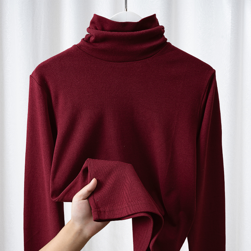 Burgundy Pure Cotton Turtleneck Base Shirt for Women, New Winter Style, Maroon Inner Layer, All-Cotton Top, Ancora Red Home Autumn Wear