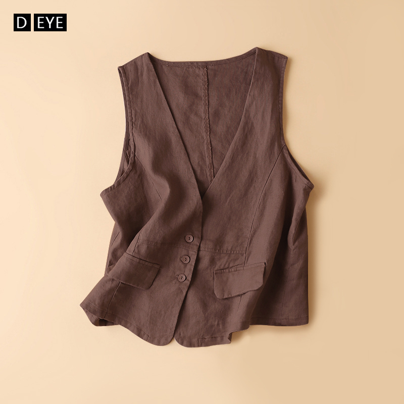 Linen Vest for Women, Summer Casual Sleeveless Top, Cotton and Linen Spring and Autumn Thin Outerwear, Short Suit Vest Jacket