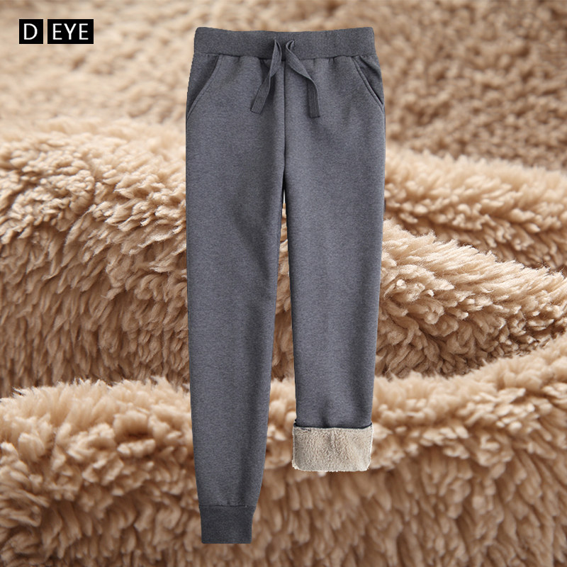 Hawking thicker sweater female middle-aged old mom imitates lamb fluff wool pants outside wearing warm gray pants