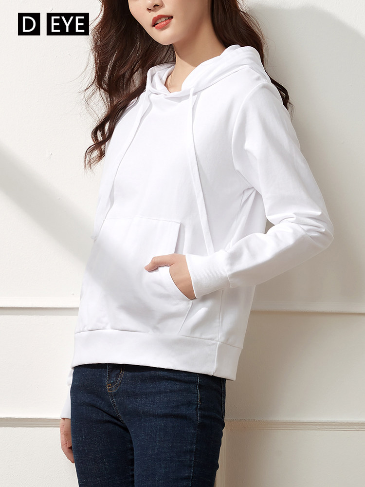 White hooded sweatshirt women's 2022 spring and autumn new cotton hooded thin bottoming top with hat coat