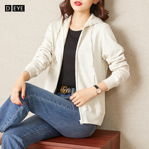 Zipper sweater womens spring and autumn 2021 new sports and leisure loose Korean long sleeve cotton hooded cardigan jacket