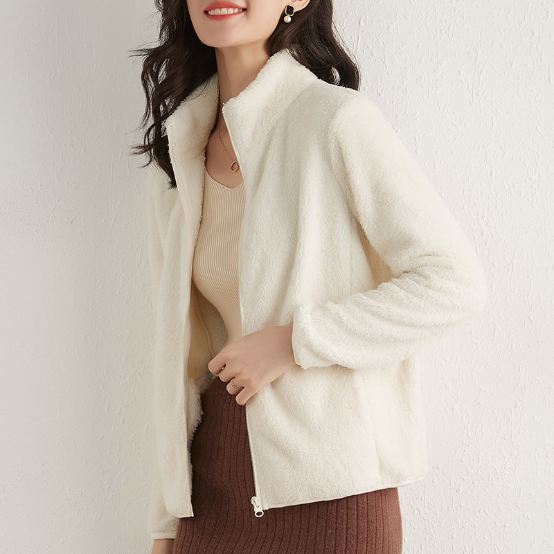 Shaker fleece jacket for ladies autumn winter casual loose fleece jacket cream coral fleece long fleece zipper cardigan hoodie