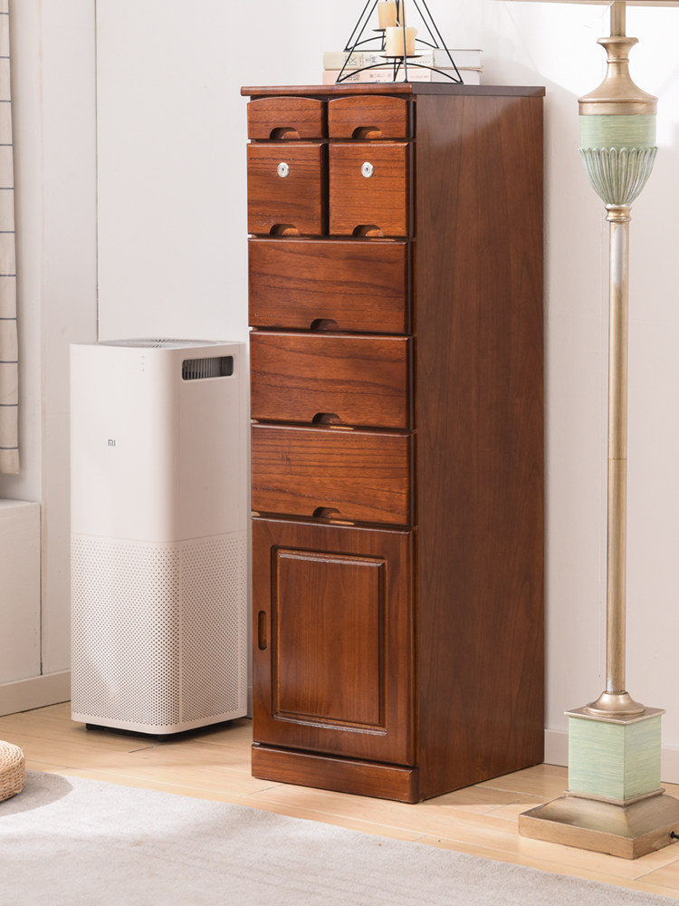 Chest of drawers Storage cabinet Bedroom bucket cabinet Solid wood floor-to-ceiling narrow cabinet Household multi-layer floor cabinet Wall free storage cabinet