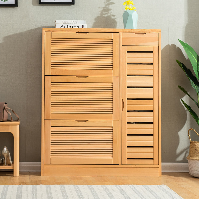 Youyouwa solid wood door shoe cabinet large capacity ultra-thin bucket shoe cabinet simple modern hall multifunctional storage cabinet