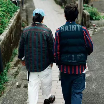 (St Roller official online store)2018FW heavy weight free ironing vintage cotton and linen loose stripe stitching shirt