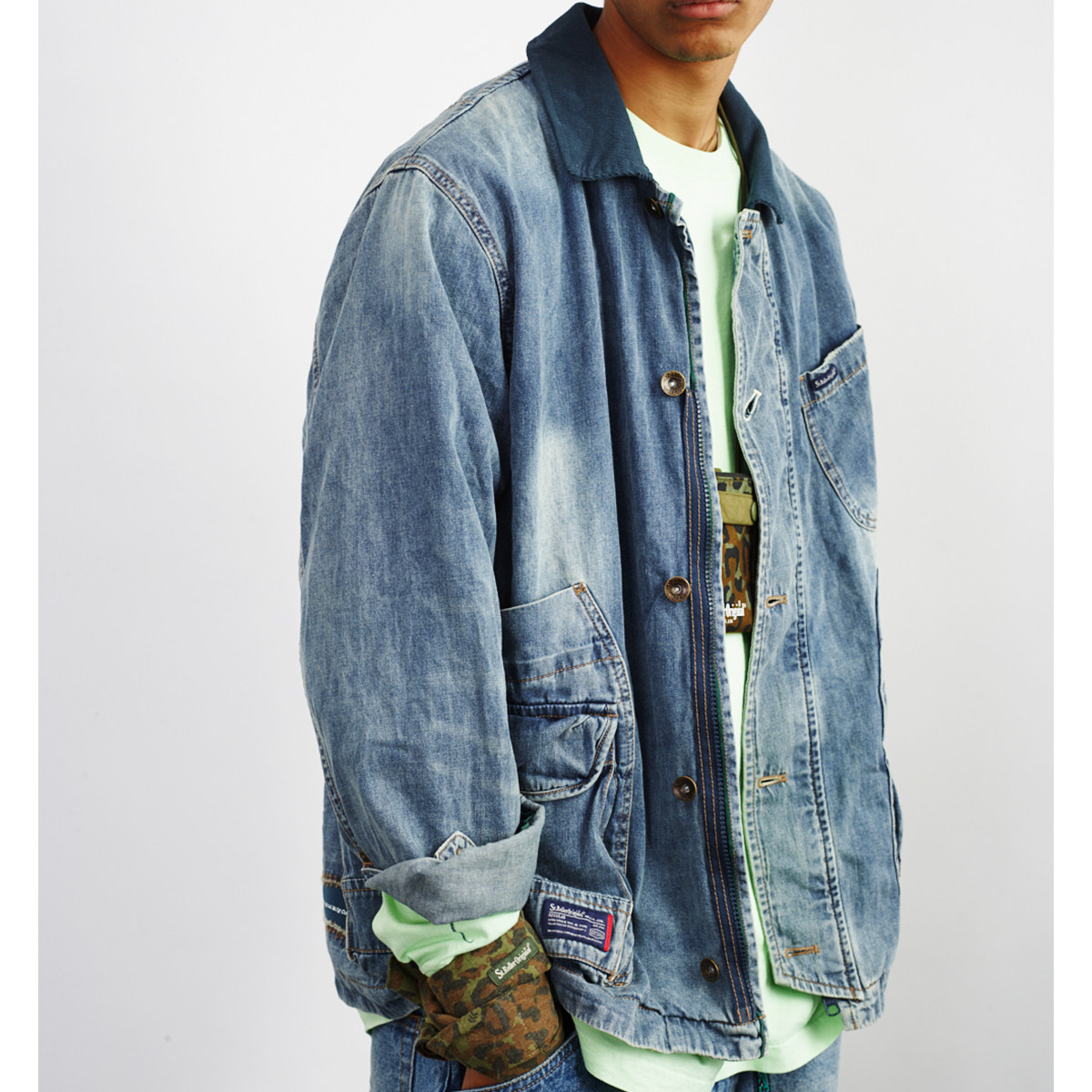 (St. Roller's official online store) Vintage loose wash denim breakage patch thin jacket jacket