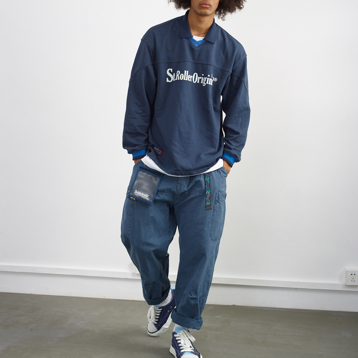 (St Roller official online store)STRL loose casual light fabric asymmetrical side pocket tooling pants