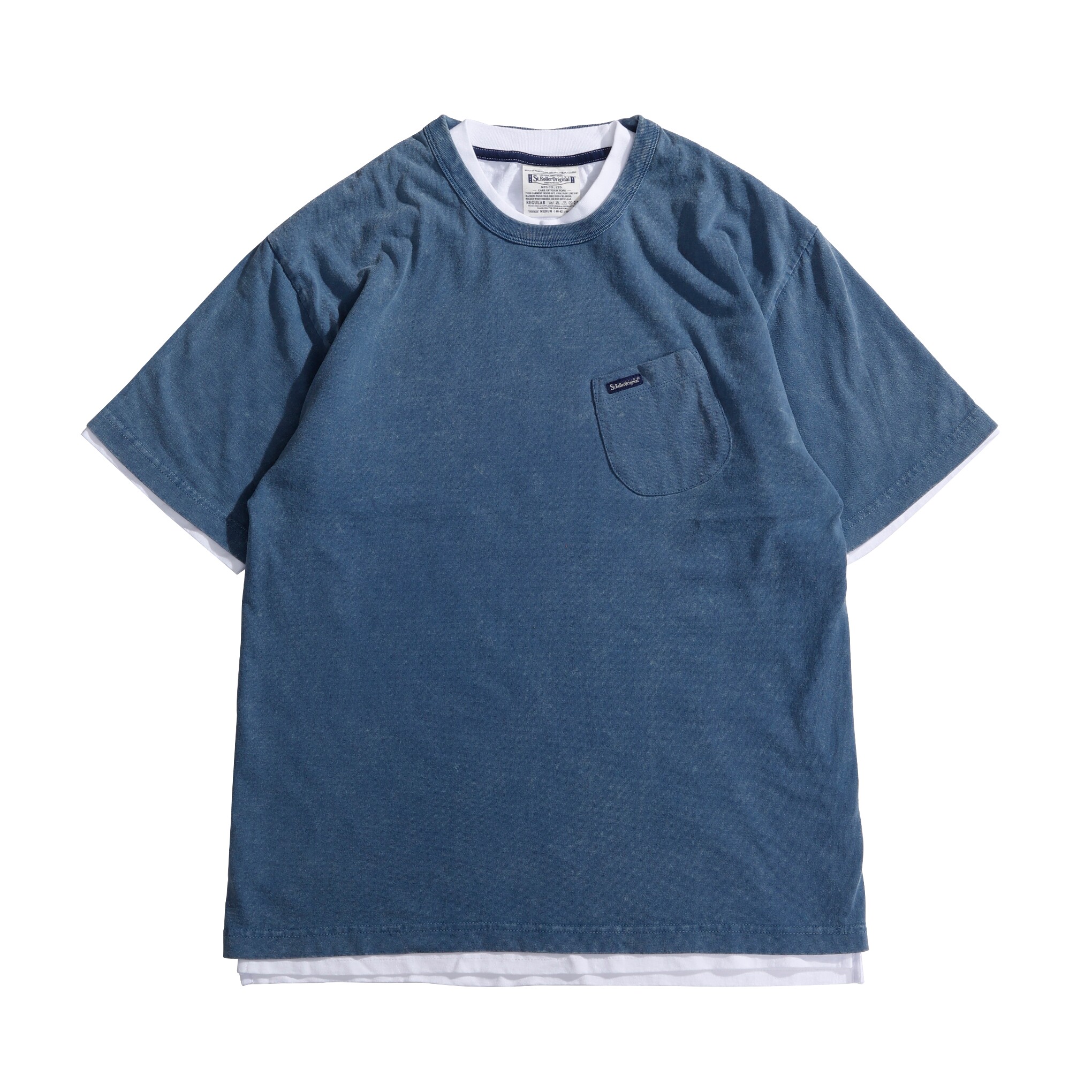 STRL 21SS retro - making old denim blue dye loosely stacked layer short sleeve bottom T - shirt two sets