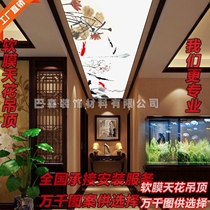 New Chinese light luxury simple ink lotus living room dining room 3DUV soft film ceiling advertising light box decoration