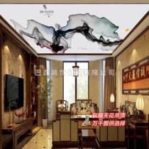 Chinese ink style living room entrance HD 3DUV soft film ceiling decoration material card cloth light box soft film