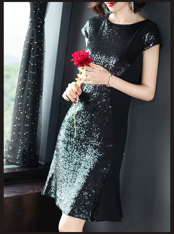 Váy sequin đen nữ 2019 xuân hè mới khảm xù thời trang váy đuôi cá thon gợi cảm - Sản phẩm HOT