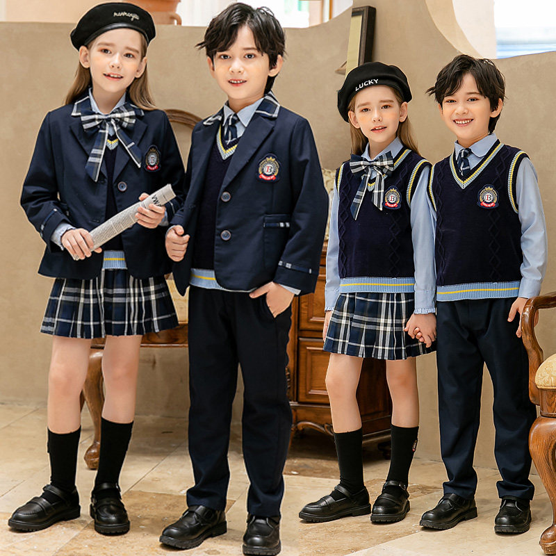 Primary school students British style suit school uniform spring and autumn three-piece children's performance college style class uniform kindergarten uniform - Taobao