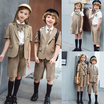British style short sleeve suit School uniform set primary school class uniform children graduation photo performance uniform kindergarten Garden uniform