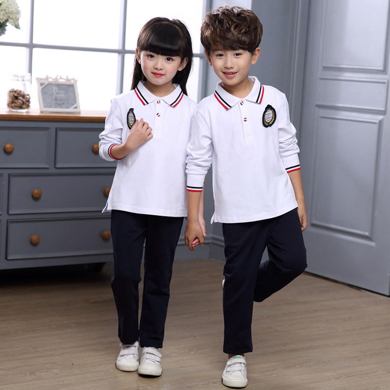 Kindergarten uniform white long-sleeved spring and autumn suit British primary school uniform boys and girls sports performance class uniform