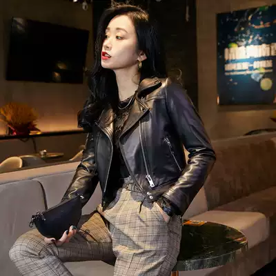Sheepskin leather jacket women's short motorcycle slim-fit jacket women's spring and Autumn 2021 new European leather leather jacket women