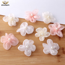 Pearl handmade DIY ເຄື່ອງປະດັບດອກໄມ້ snow yarn five-petal flower hairpin brooch hat sweater clothes accessories material