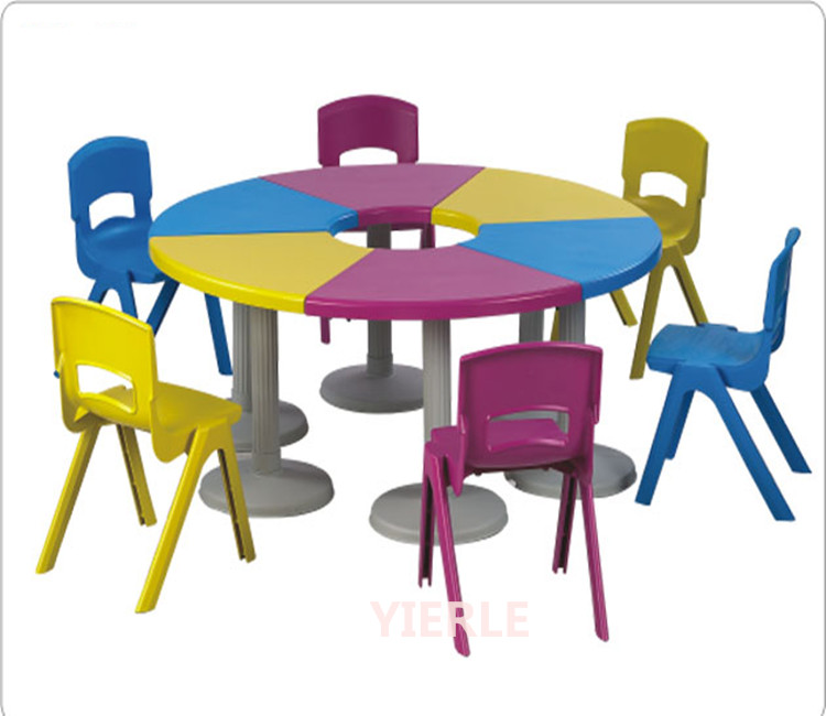 Kindergarten plastic steel round desk Children's desk chair School game desk Dining table
