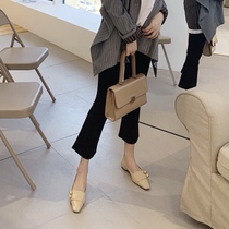 The owners own giant soft giant comfortable square head flat two wear single shoes can step on with apricot flat shoes wild tide