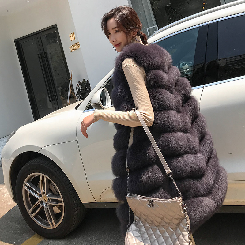 Imported whole leather fox fur straw vest female long version Korean version of slim fit leather grass vest 2021 Winter new