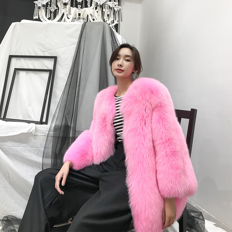 Imported fox fur straw jacket female medium long version Korean version long sleeve 2021 Haining winter new temperament warm
