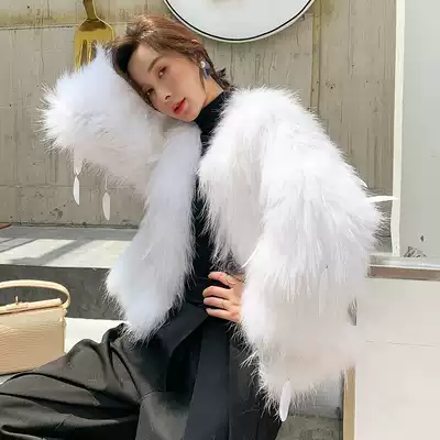 Raccoon hair braided fur jacket women's short long-sleeved detachable feather tassels sweet wind 2021 winter new
