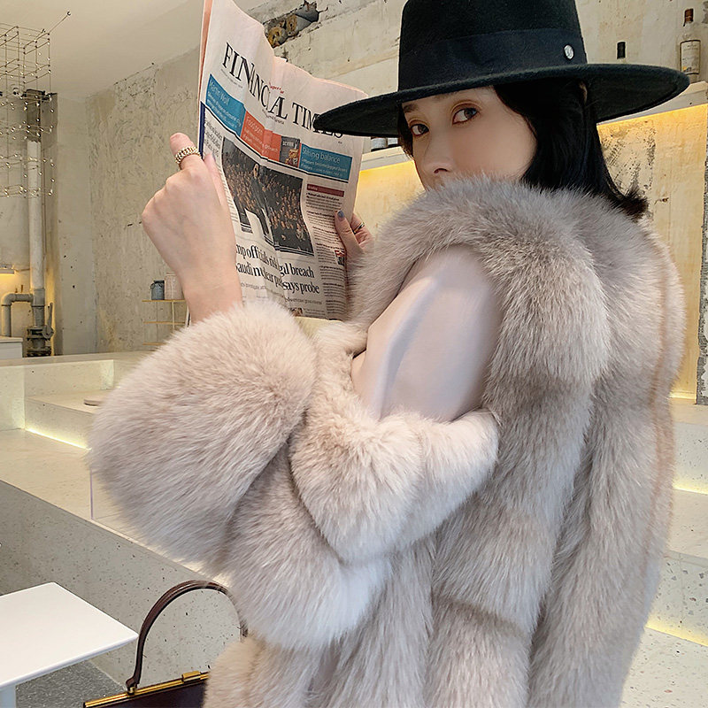 Imported whole leather fox fur coat women's mid-length fur coat warm pockets slimming 2022 winter new