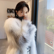  Imported rare marble fox hair woven fur coat female mid-length white wool coat Korean version is thin