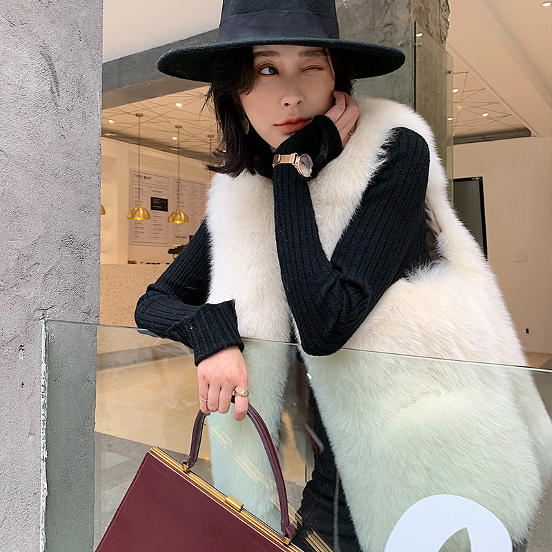 Pocket whole leather fox fur Fur Straw Vest Woman Short jacket Thin Korean Version Vest 2021 Winter Haining New