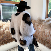  Imported fox hair woven fur jacket womens mid-length silhouette off-the-shoulder BAO WEN coat long-sleeved meat cover thin