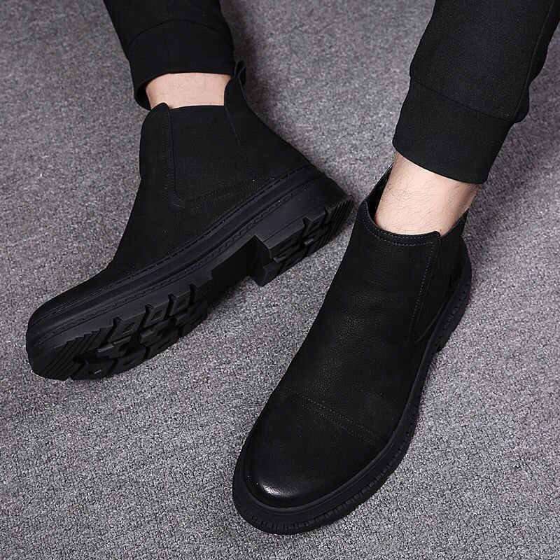 Oelephant 2022 Fall New Martin Boots Boots High Silo Leather Shoes Men's Midcylinder Chelsea Leather Boots Short Boots Winter Leather Boots