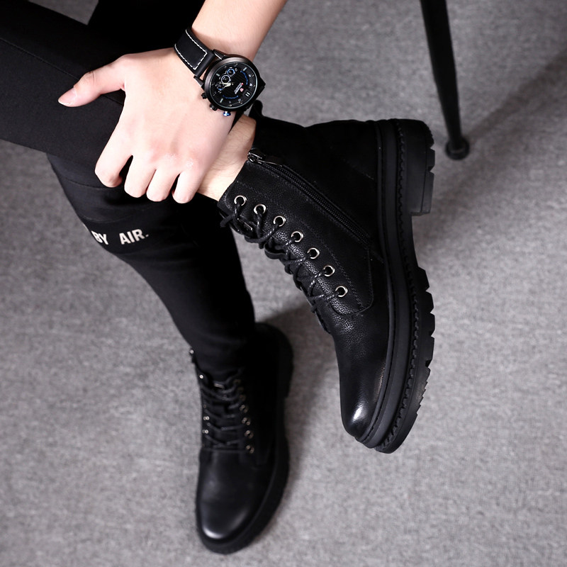 100 hitch shoes wave shoes high cylinder Han version trendy leather shoes Martin male mid to winter gush casual shoes sub-functional wind