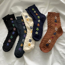 Long Sox children ins Chaochio Winter winter flower pattern Elegant Wind 100 Hitch Mid Cylinder Small Flower Retro Pure Cotton Female Socks