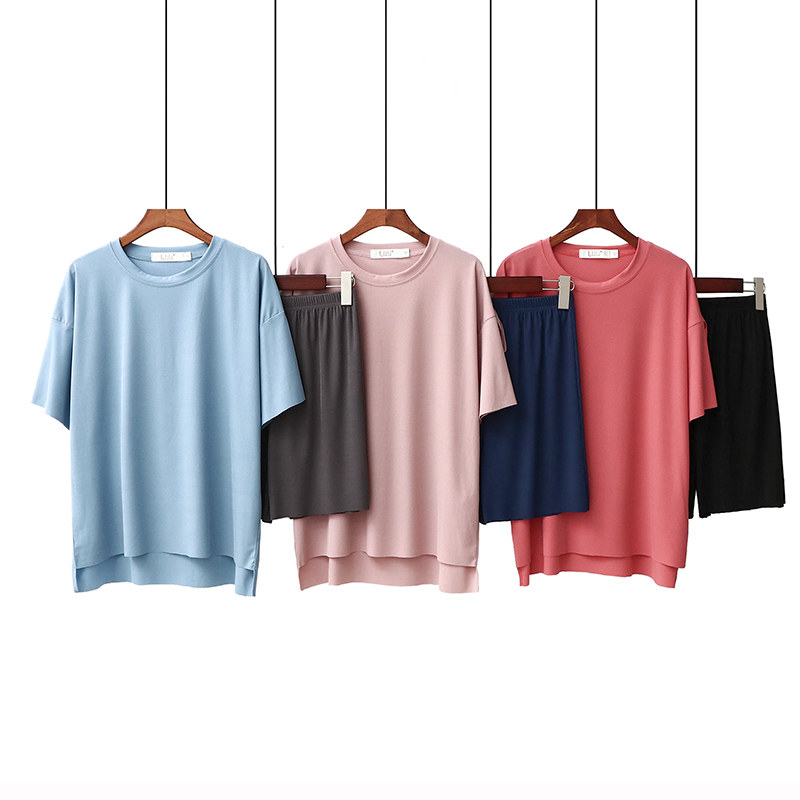 Sleepwear Female Summer Shorts Short Sleeve Casual Ice Silk Round Collar Collage with a mind-cut, cool Home Suits Suit