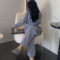 Rocky Suede Pyjamas Woman Autumn Winter Long Sleeves Thickened with Velvety Warm Loose big code Leisure bouquet Home Clothing Two sets