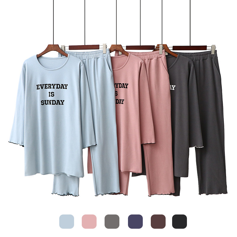 Pajamas women's winter casual cationic double-sided fleece trousers long-sleeved round neck warm autumn and winter suits spring and autumn home clothes