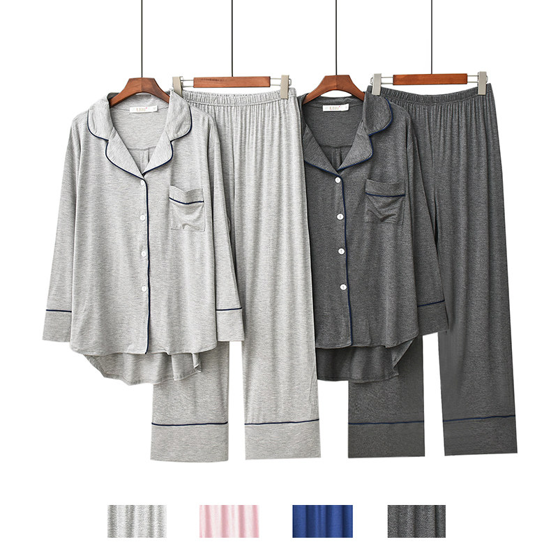 New Sleepwear Lady Spring Casual Modale Long Sleeve Cardiovert Turtlenecks Spring Autumn Elastic Home Suit Suit