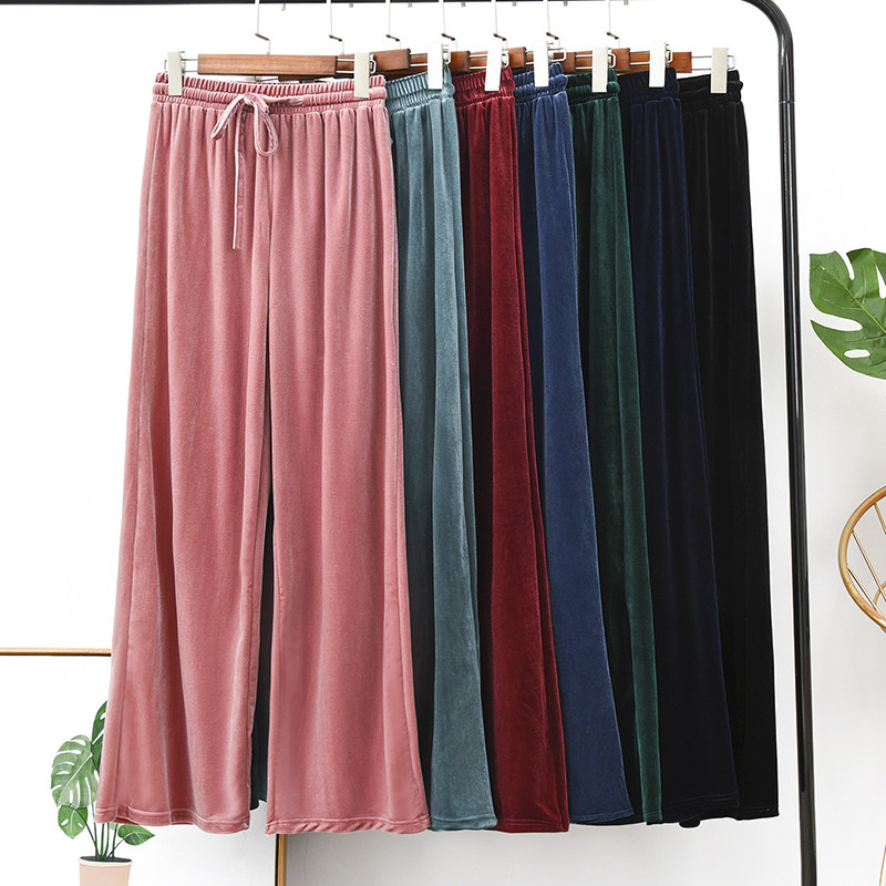 Gold velvet wide-leg pants women look thin and all-match autumn and winter 2021 new loose high waist casual drape home pajamas