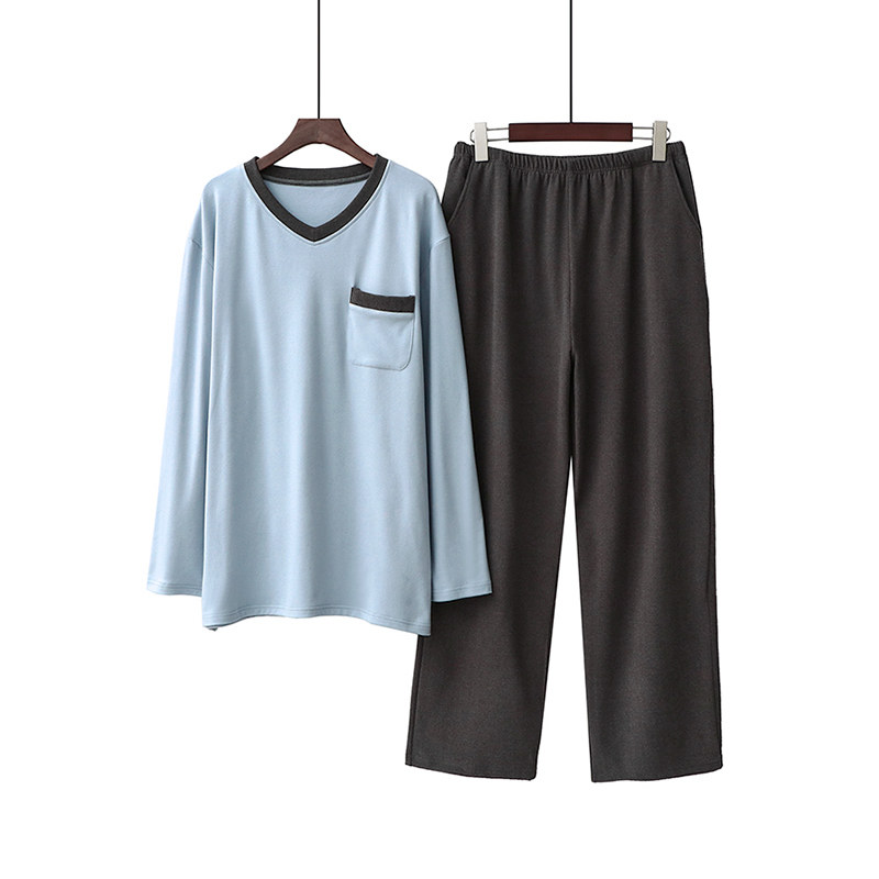 Winter men's pajamas, cationic double-sided fleece warm and thickened V-neck pullover home service couple spring and autumn suit