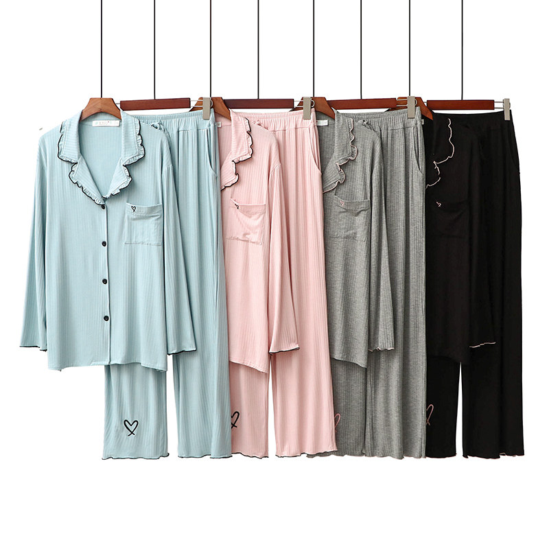 Pajamas women's spring casual Korean trousers long-sleeved cardigan lapel home service spring and autumn double-breasted suit can be worn outside