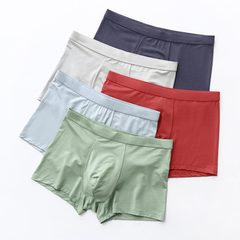 Modale Men's Briefs Briefs Pure Color Four-corner Pants Breathable Mid-Waist Four-corner Pants No-Mark Elastic Pants Head