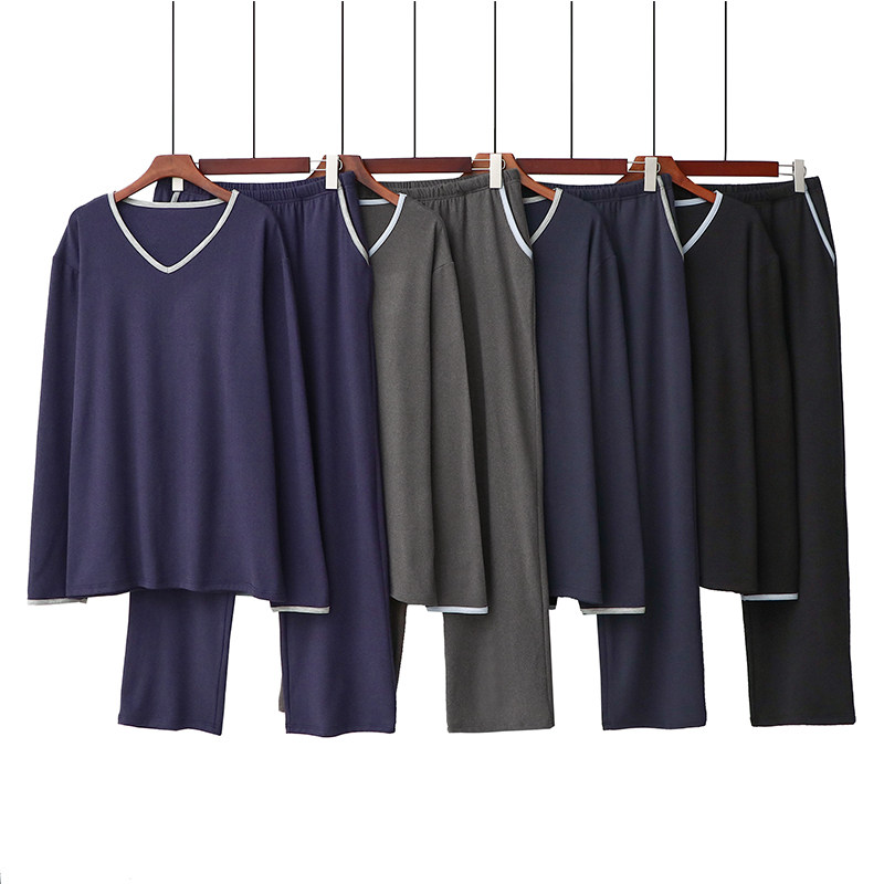 Winter men's pajamas, cationic warm thickening and fleece long-sleeved V-neck home clothes spring and autumn men's suit
